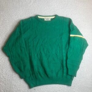 Vintage Blarney Woolen mills men green cable knit sweater fisherman Ireland  L